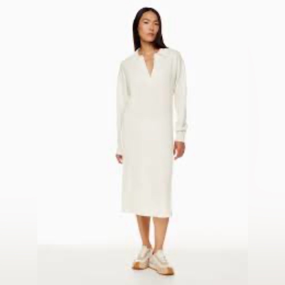 BABATON Sz L Circuit Sweater Dress Long Sleeve Collared V-Neck 95% Merino Wool